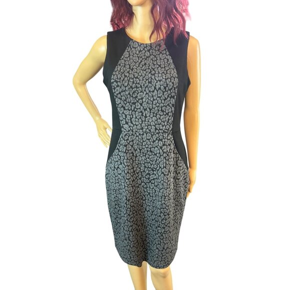 Ann Taylor Black/Gray Leopard Print Career Sheath Dress Size 4 - Picture 1 of 5